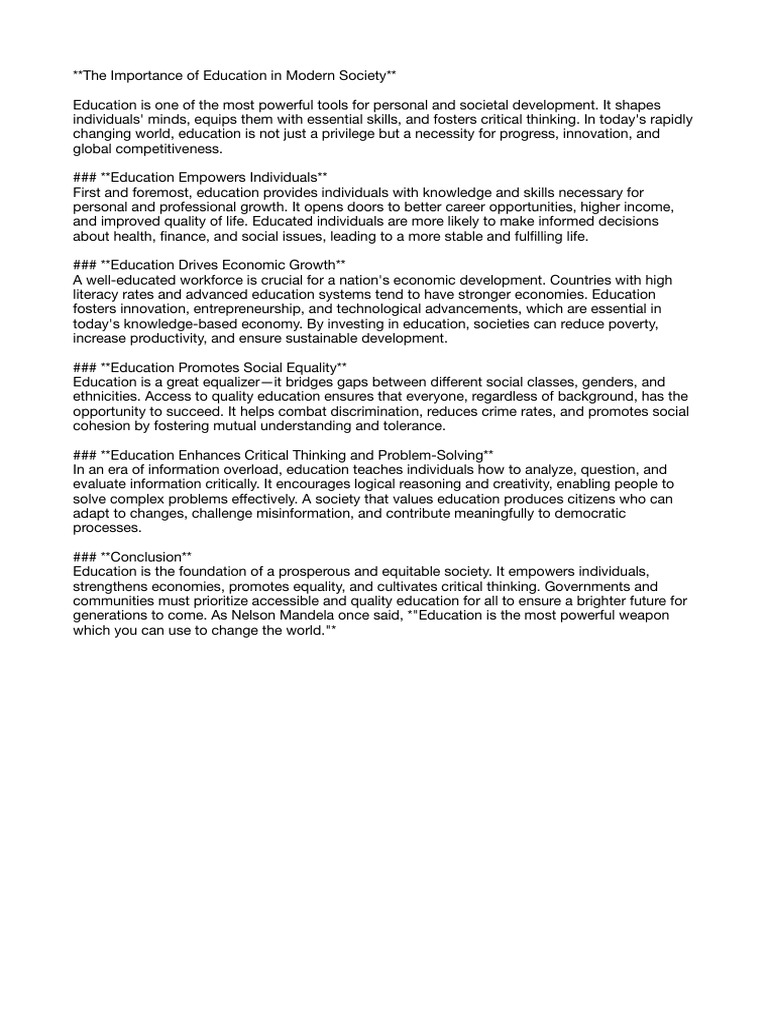The Importance of Education in Modern Society | PDF | Critical Thinking ...