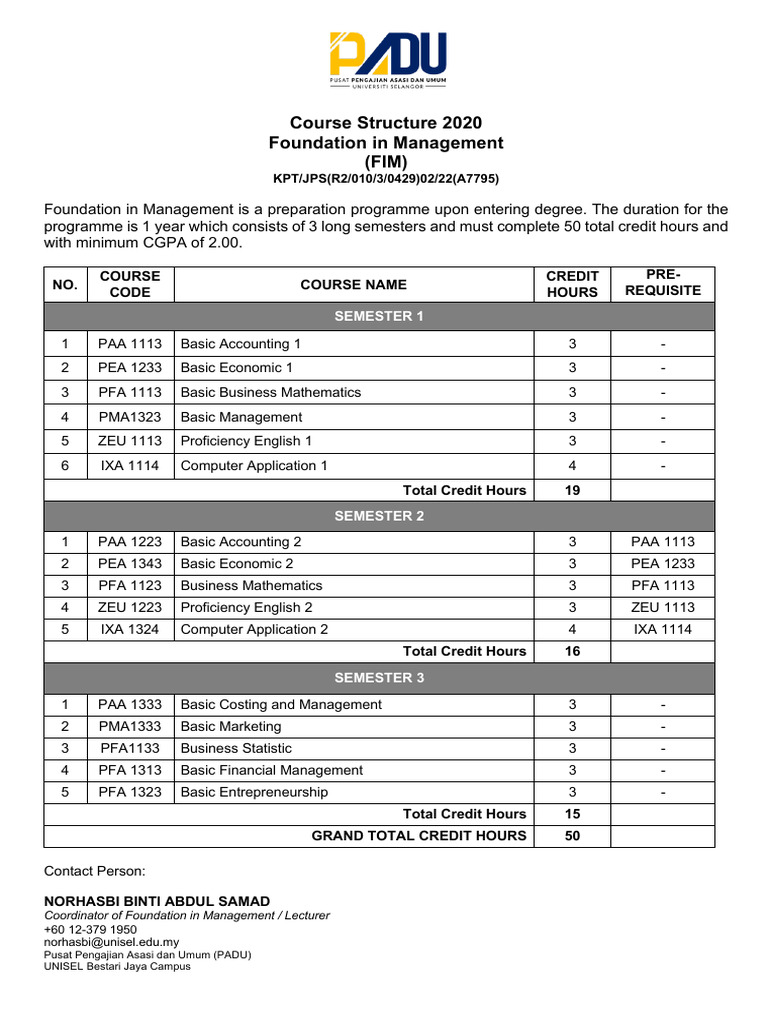 Course Structure 2020 FIM For Student Portal | PDF | Business ...