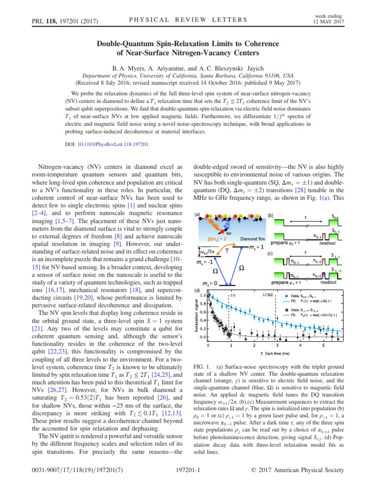Double-Quantum Spin Relaxation in NV Centers | PDF | Relaxation (Nmr ...