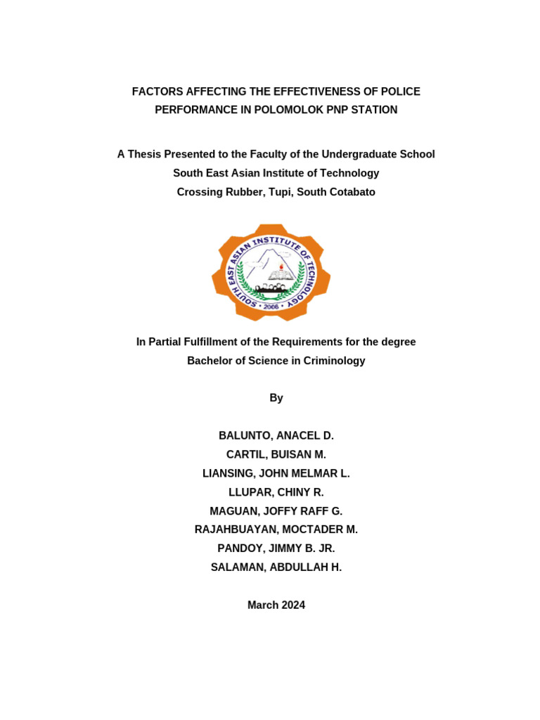 Factors Influencing Police Effectiveness | PDF | Statistics | Survey ...