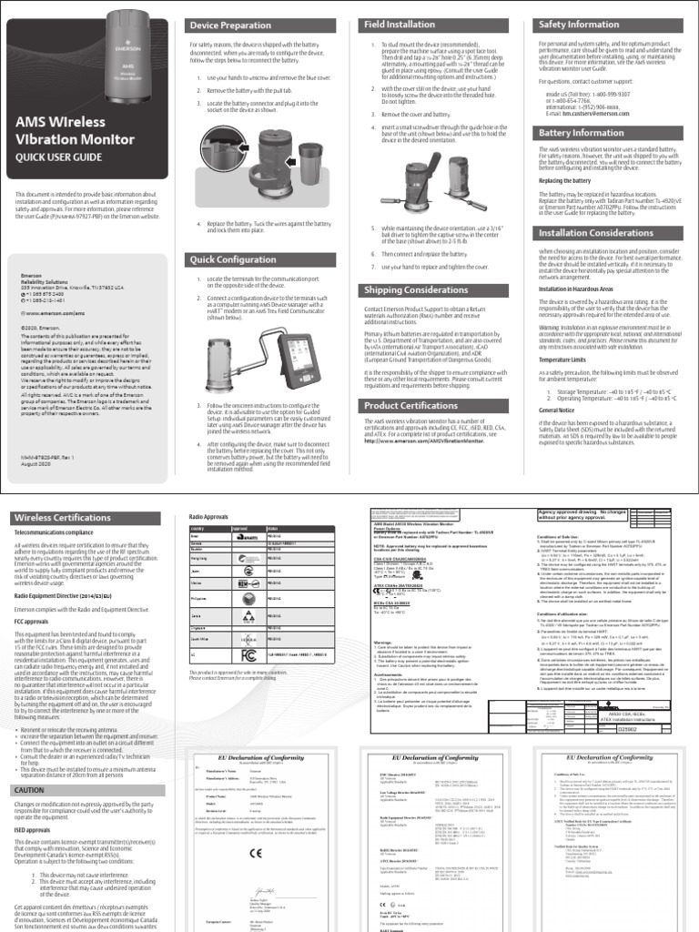 AMS Wireless Vibration Monitor Quick User Guide | PDF