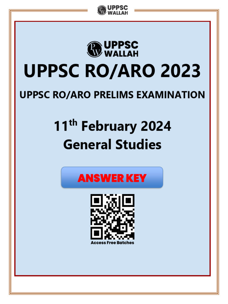 UPPSC RO ARO Answer Key Paper 1 2024 PDF | PDF