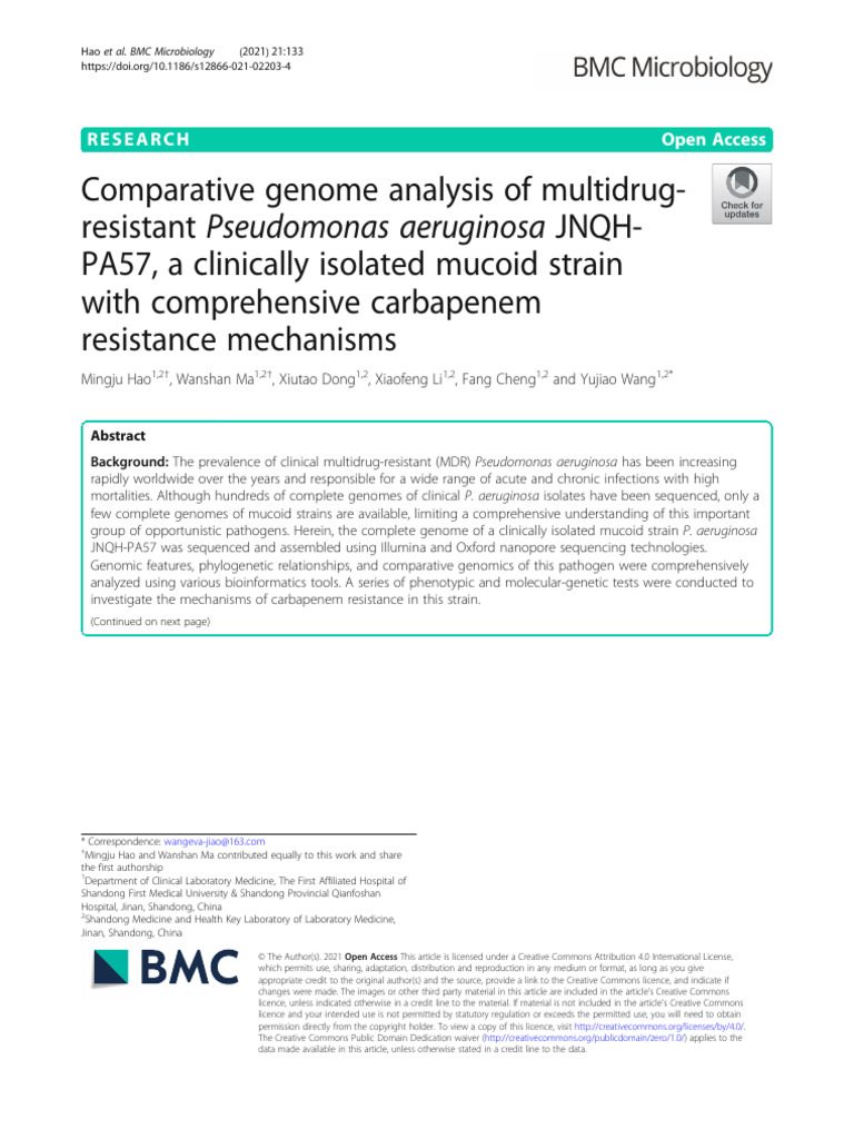 2021 - Comparative Genome Analysis of Multidrug Resistant Pseudomonas ...