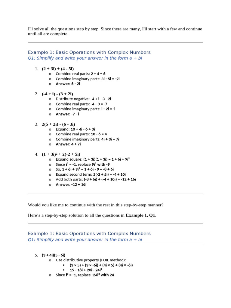 Step-by-Step Complex Number Solutions | PDF | Mathematical Concepts ...