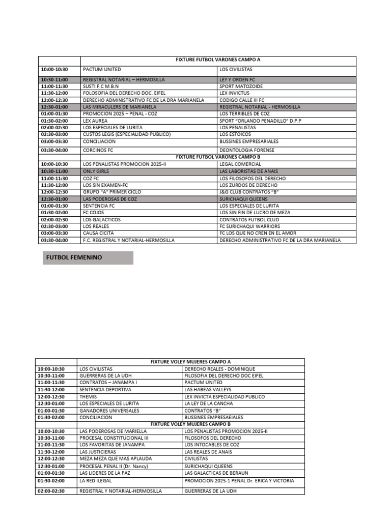 Fixture Fútbol y Vóley 2023 | PDF