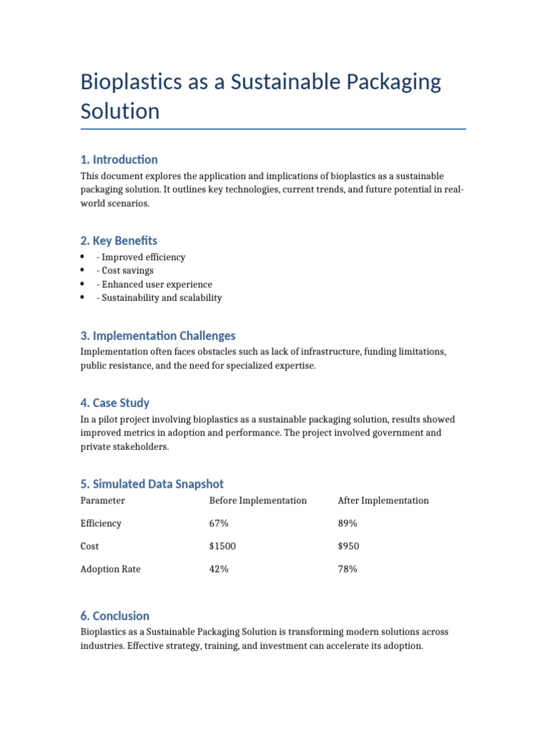 Bioplastics As A Sustainable Packaging Solution | PDF