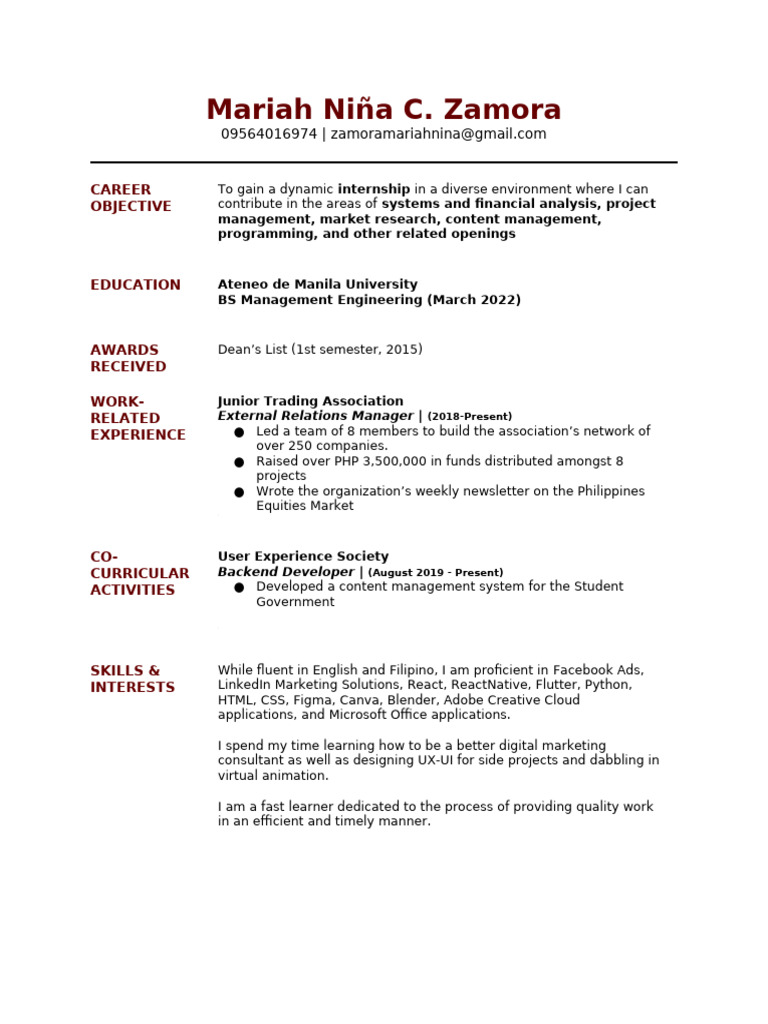 CV Template for Fresh Graduates | PDF