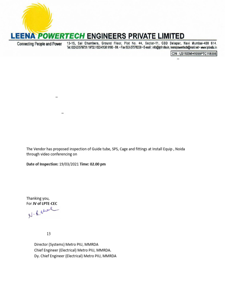 466 Submission of Inspection Call For Install Equip & FAT Report | PDF ...