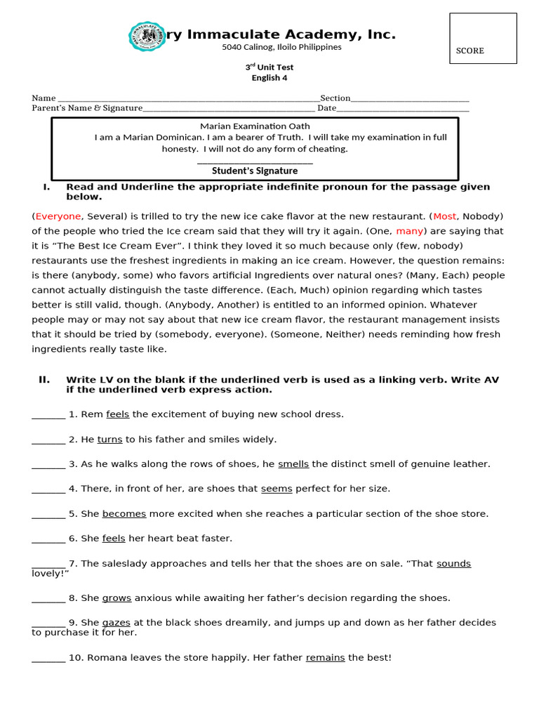 English 4 3RD UNIT TEST | PDF