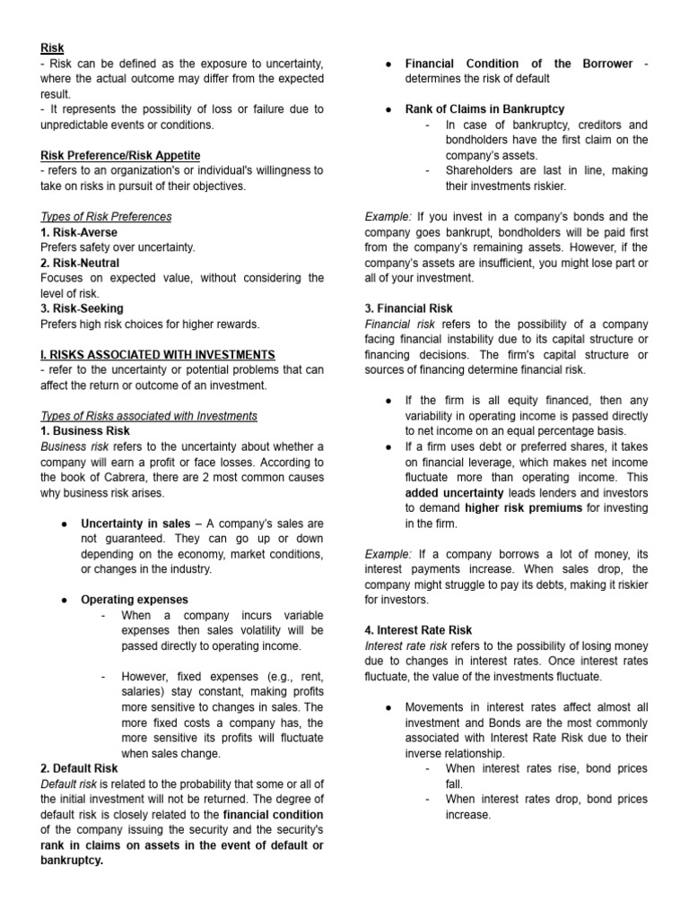 Understanding Investment and Business Risks | PDF | Financial Risk ...