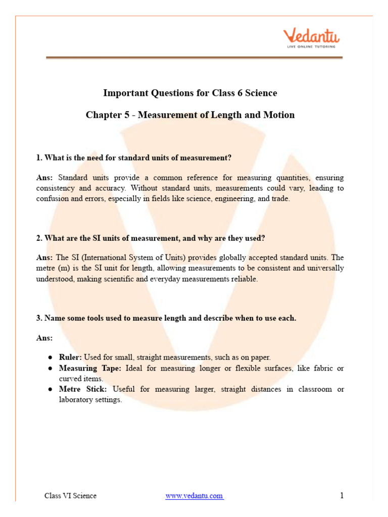 Class 6 Science: Length & Motion Q&A | PDF | Measurement | Length
