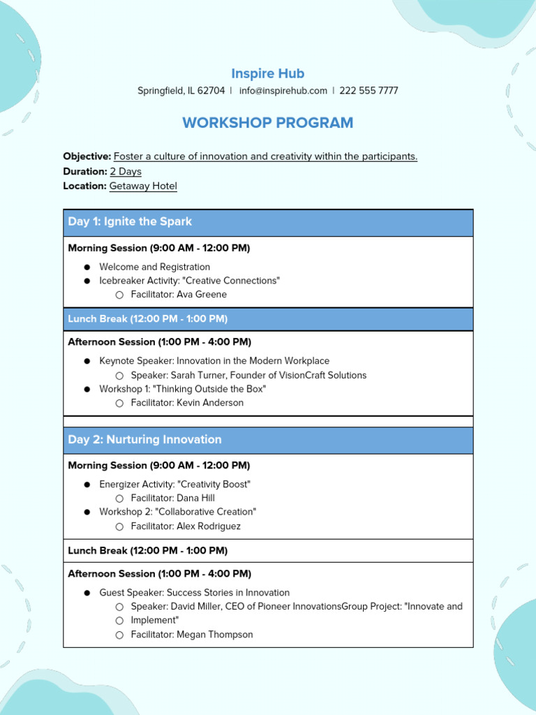 Innovation Workshop Program Details Pdf