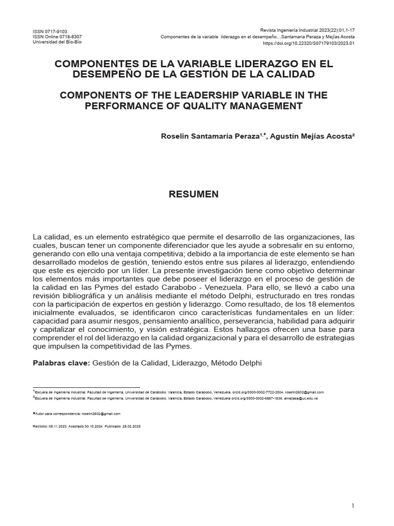 Liderazgo y Gestión de Calidad en Pymes | PDF | Liderazgo | Calidad ...