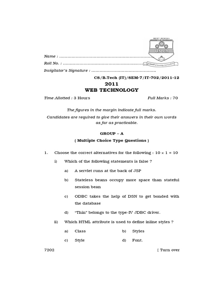 Web Technology Exam Questions and Answers | PDF | Html | World Wide Web
