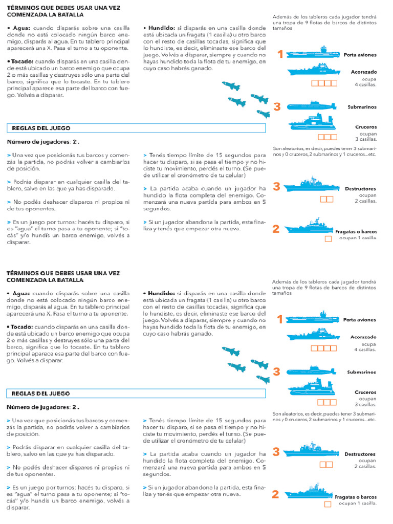Juego Batalla Naval Reglas | PDF
