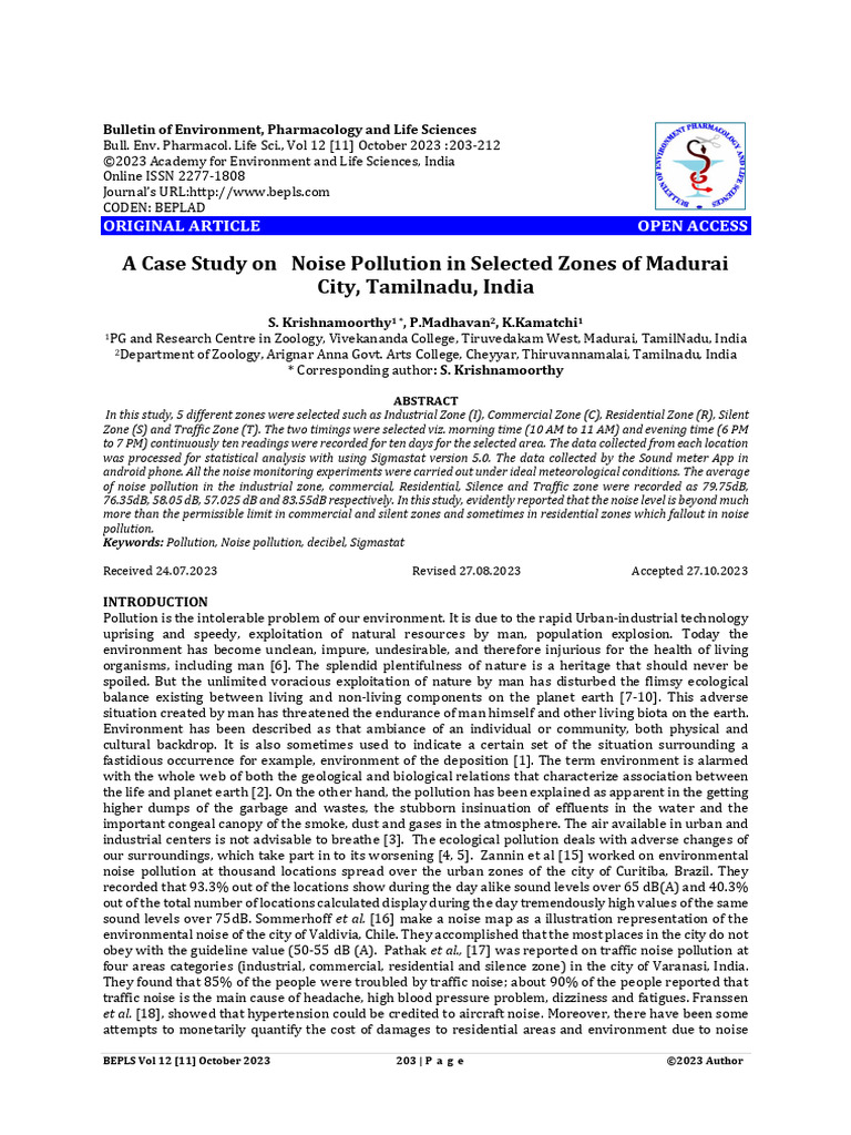 Noise Pollution Study in Madurai Zones | PDF | Spearman's Rank ...