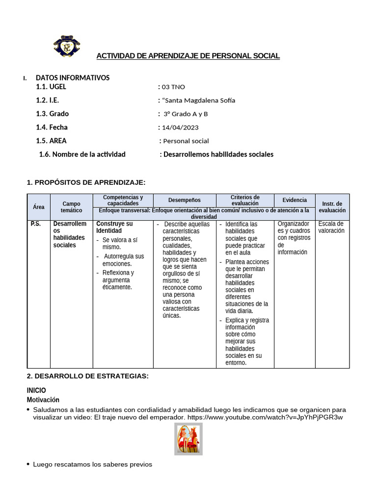 ACTIVIDAD de Aprendizaje de Personal Social 14 de Abril | PDF ...