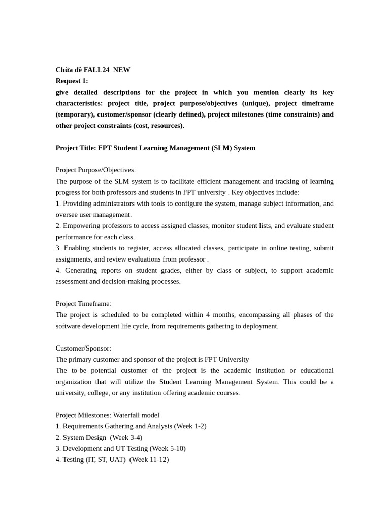 FPT Student Learning Management System Project | PDF