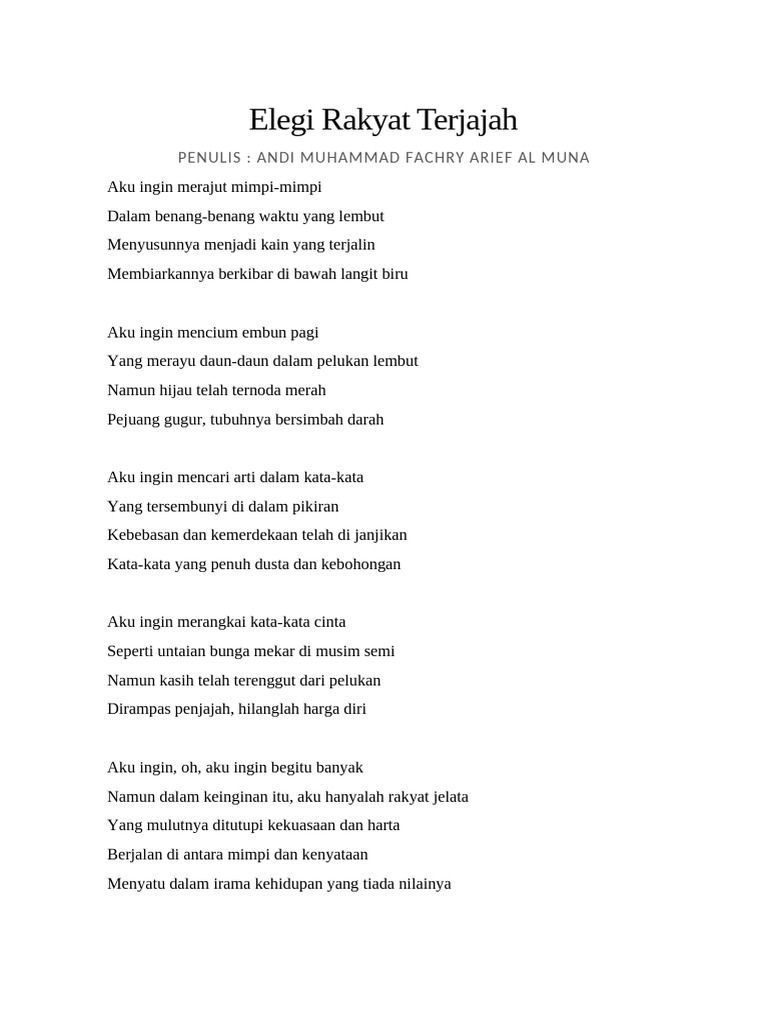 Elegi Rakyat Terjajah: Suara Hati Pejuang | PDF