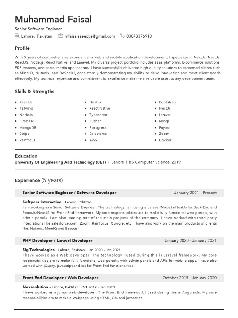 Muhammad Faisal Resume | PDF | Websites | Mobile App