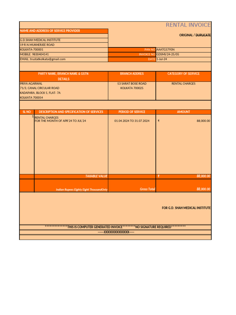 Kolkata Rental Invoices Overview | PDF | Rupee | Economy Of Asia