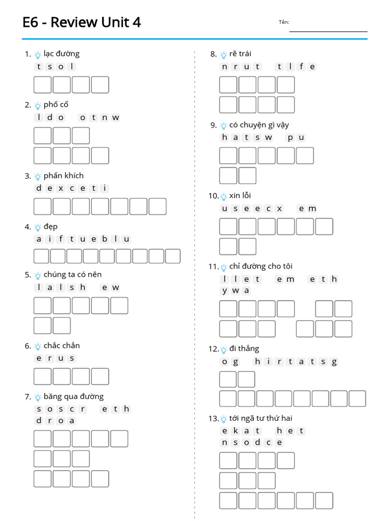 e6 review unit 4 đảo chữ | PDF