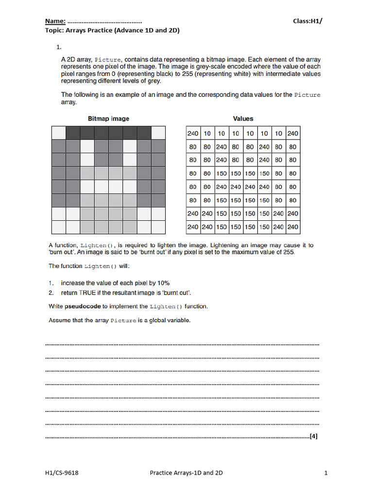 Arrays Practice: 1D & 2D Pseudocode | PDF | Computer Programming ...