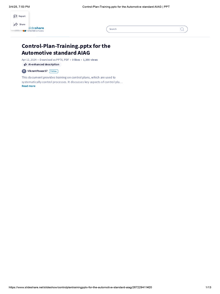 AIAG Control Plan Training Overview | PDF | Specification (Technical ...