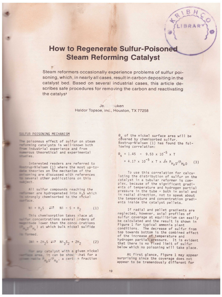 4 How To Regenerate Sulfur Poisoned Steam Reforming Catalyst | PDF