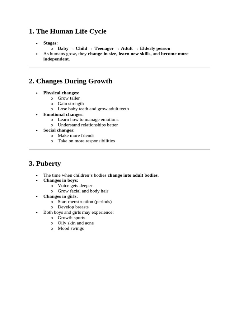 Human Life Cycle and Growth Changes | PDF
