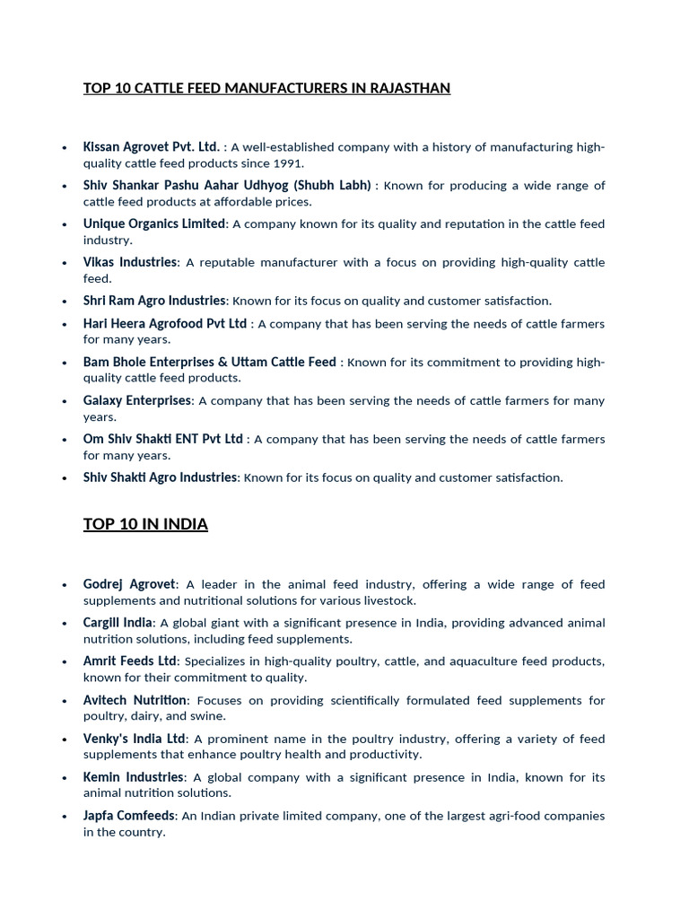 Cattle Feed Manufacturers In Rajasthan