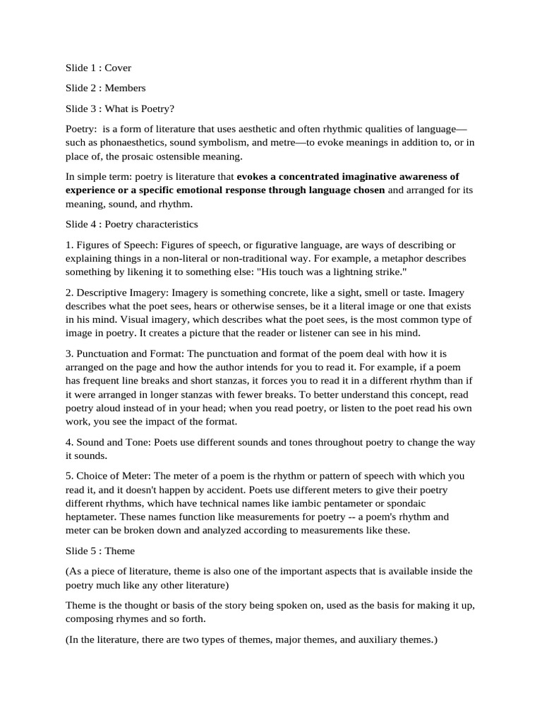 Understanding Poetry: Key Elements Explained | PDF | Poetry | Narration