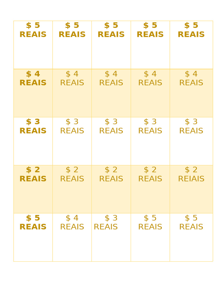Fichas de 5 e 3 Reais para Imprimir | PDF