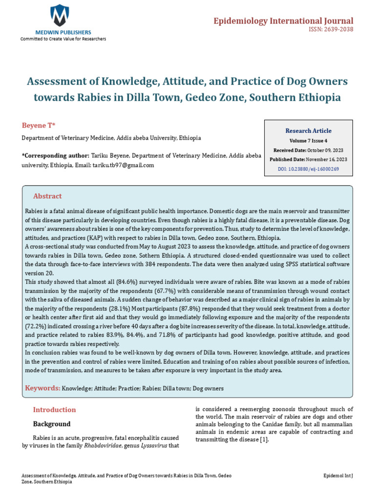 Assessment of Knowledge, Attitude and Practice of Dog Owners Towards ...