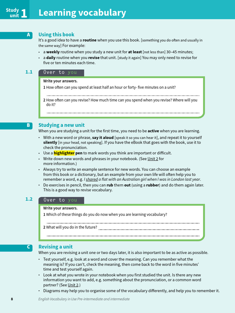 Learning Vocabulary and Exercise A1 | PDF | English Language | Vocabulary