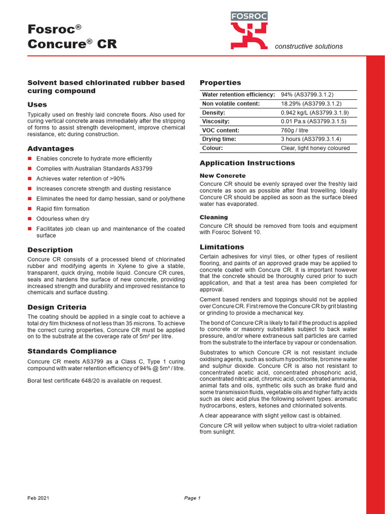 Concure CR: Chlorinated Rubber Curing Compound | PDF | Concrete | Chromium