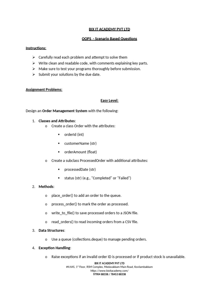 BIX IT ACADEMY - OOPS Programming Assignment | PDF | Information ...