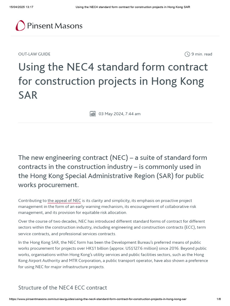NEC4 Contract Guide for Hong Kong Projects | PDF | Mediation | Business
