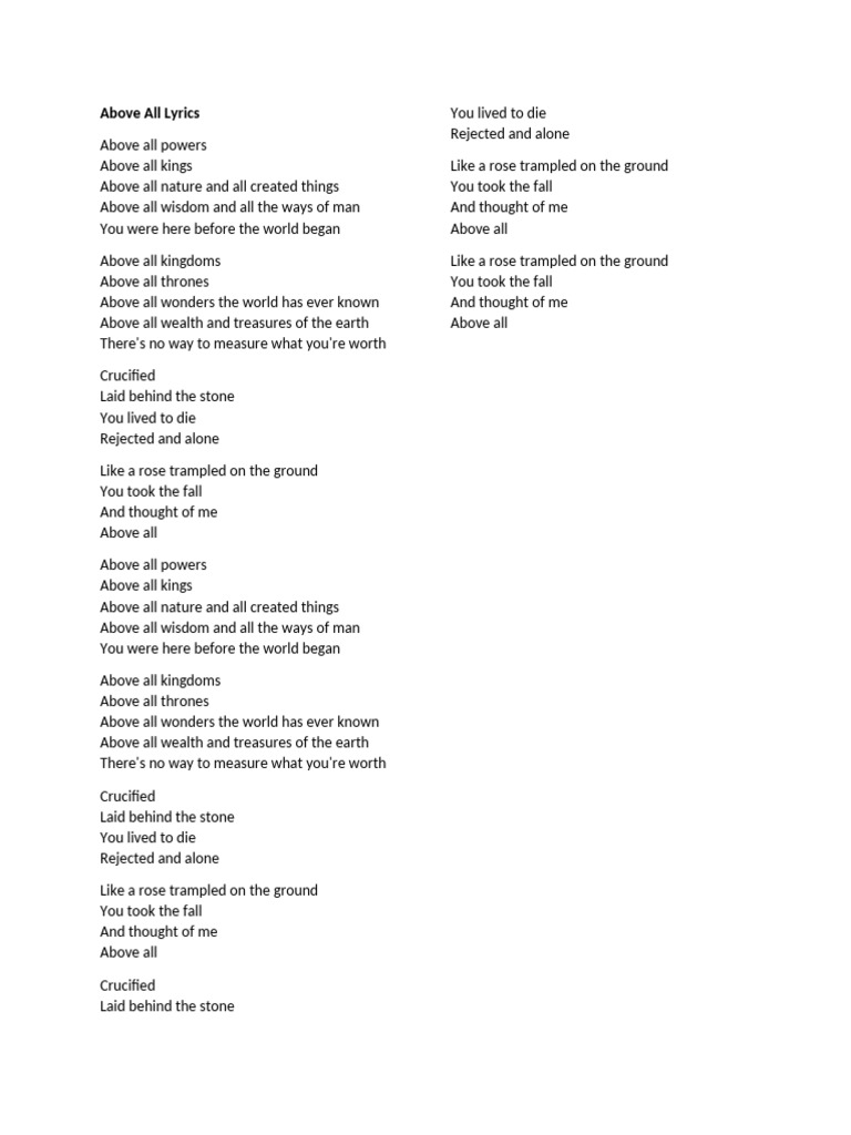 Above All Lyrics Overview | PDF