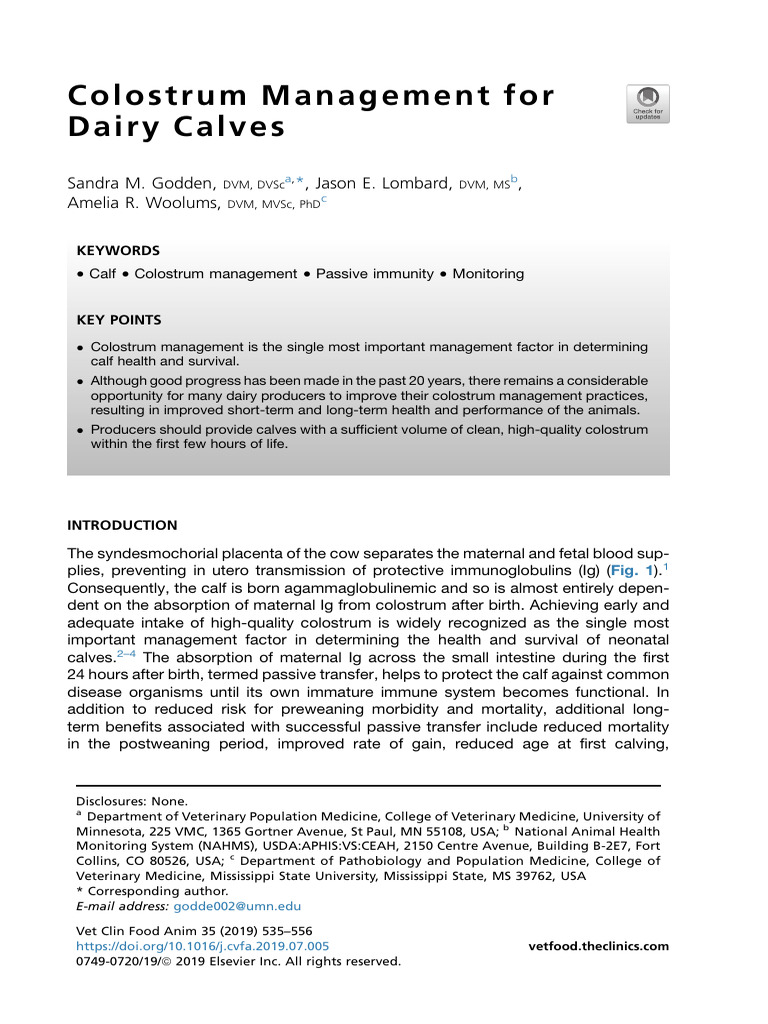 Colostrum Management for Healthy Dairy Calves | PDF | Immunology
