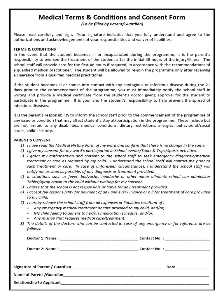 Medical Consent Form for Students | PDF | Informed Consent | Diseases ...