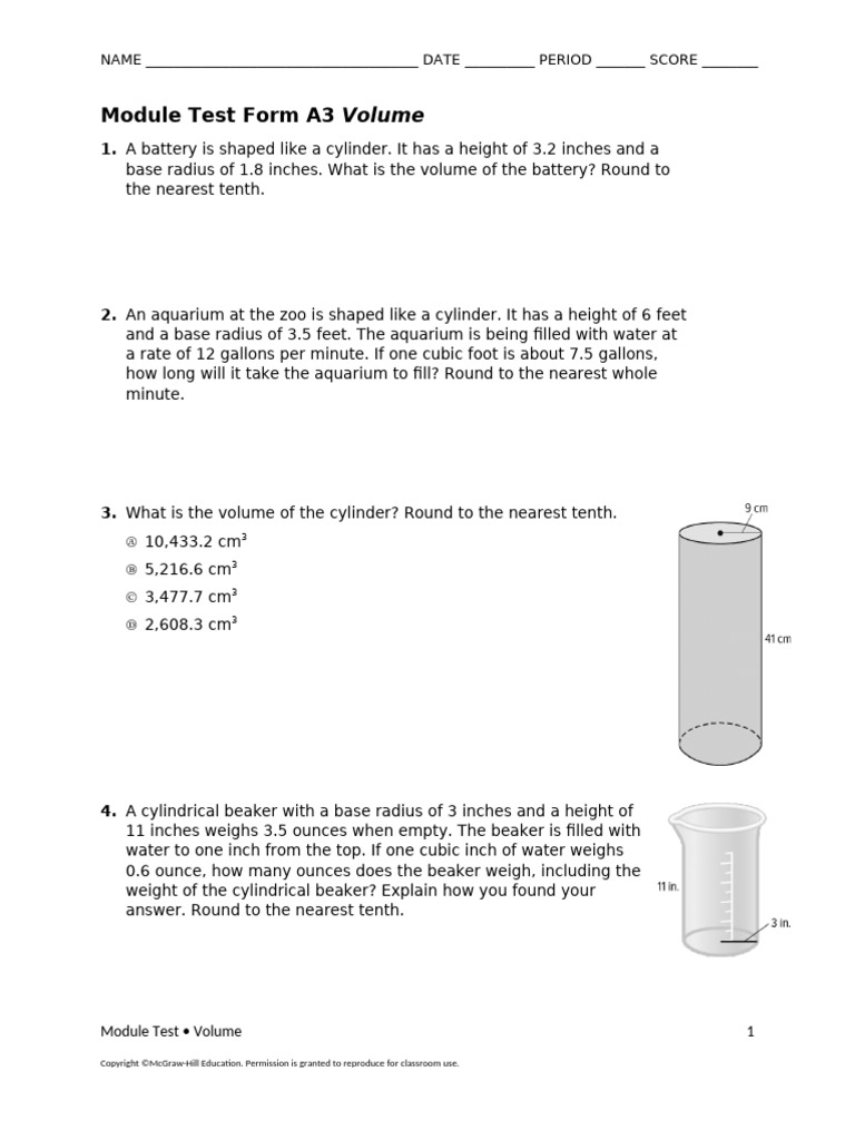NA Course+3 Module+10 Test+A3 SE | PDF | Volume | Sphere