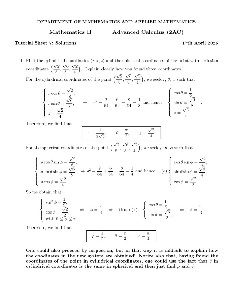Sol Tut2025 07 | PDF | Coordinate System | Tangent