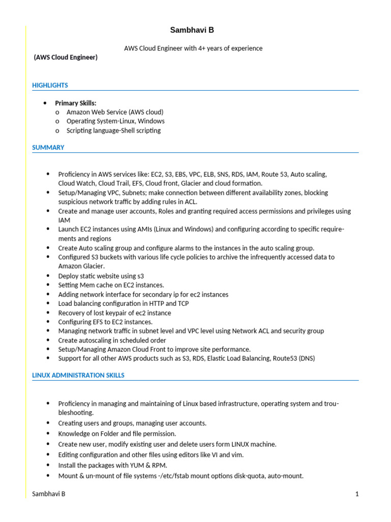 AWS Cloud Engineer Experience Summary | PDF | Cloud Computing | Computing