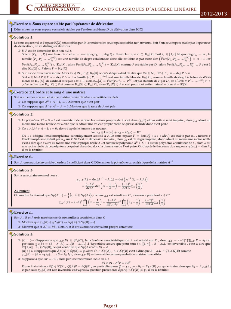 Sousespaces stables en algèbre linéaire PDF Zéro d'une fonction — free download