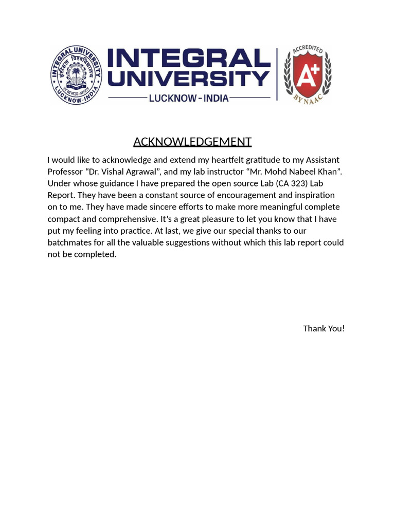 Acknowledgment and Certification for BCA Lab Report | PDF