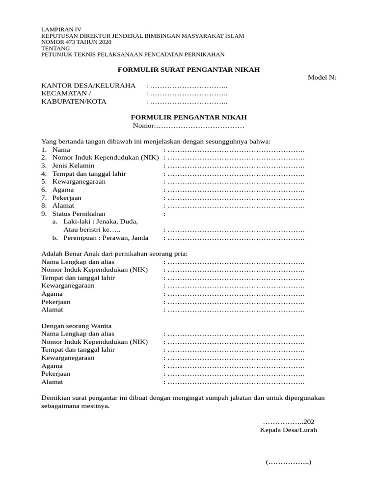 FORMULIR SURAT PENGANTAR NIKAH PDF