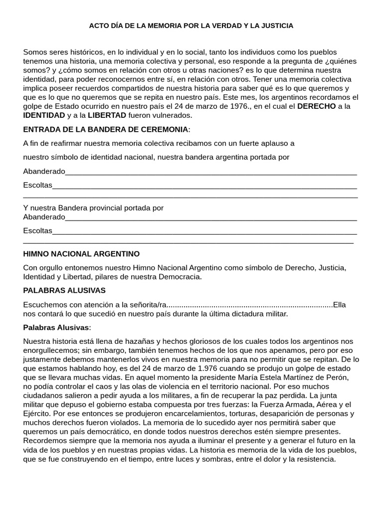 Acto por la Memoria y Justicia Argentina | PDF | Memoria