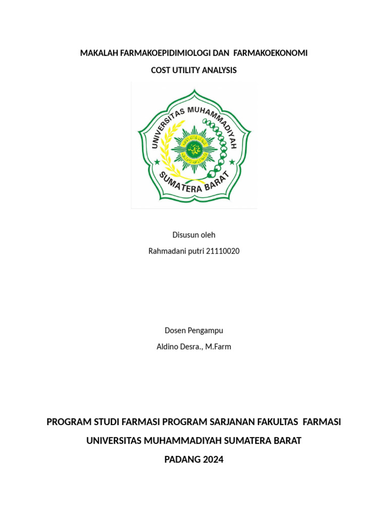 Analisis Cost Utility dalam Farmakoekonomi | PDF