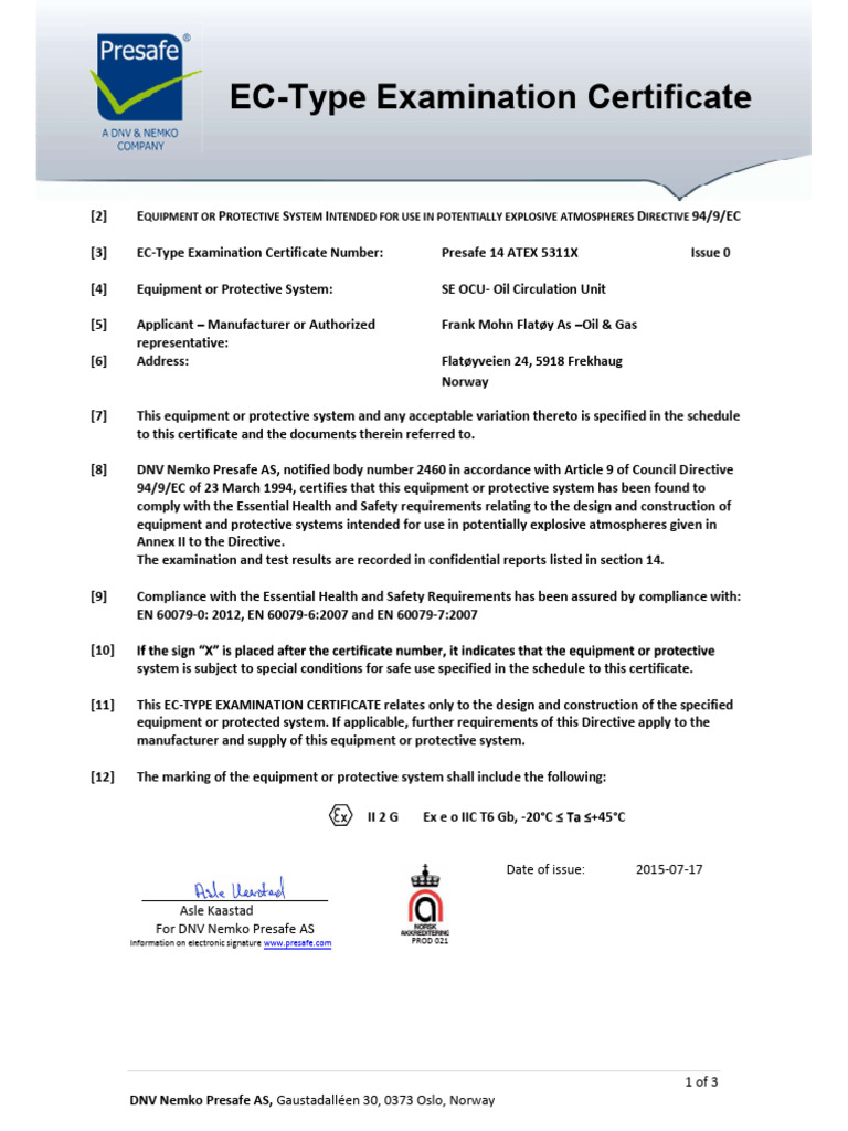 EC-Type Certificate for SE OCU Unit | PDF